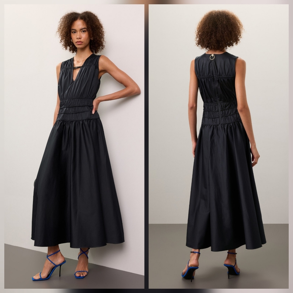 Roksanda Smocked Waist Maxi Dress  V-neck Sleeveless Size 2